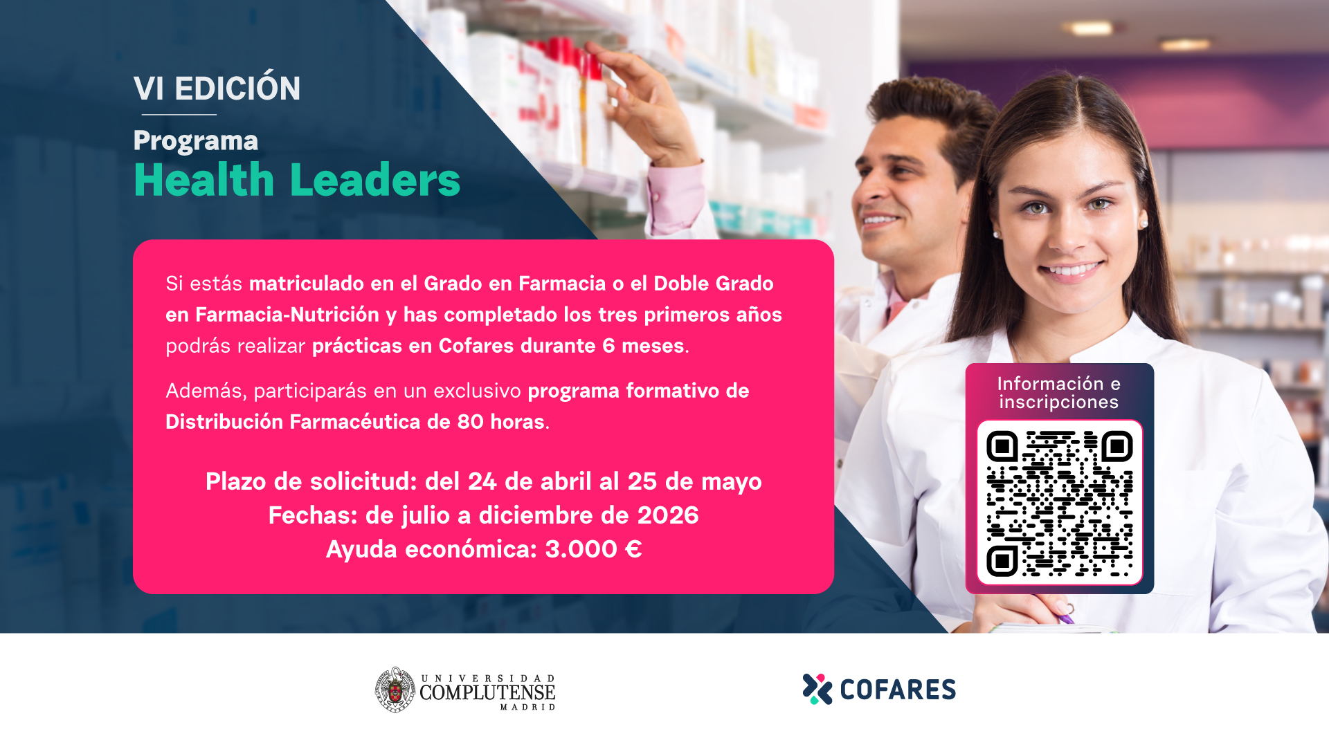 La Facultad de Farmacia y COFARES impulsan 15 ayudas de formación para estudiantes de Farmacia