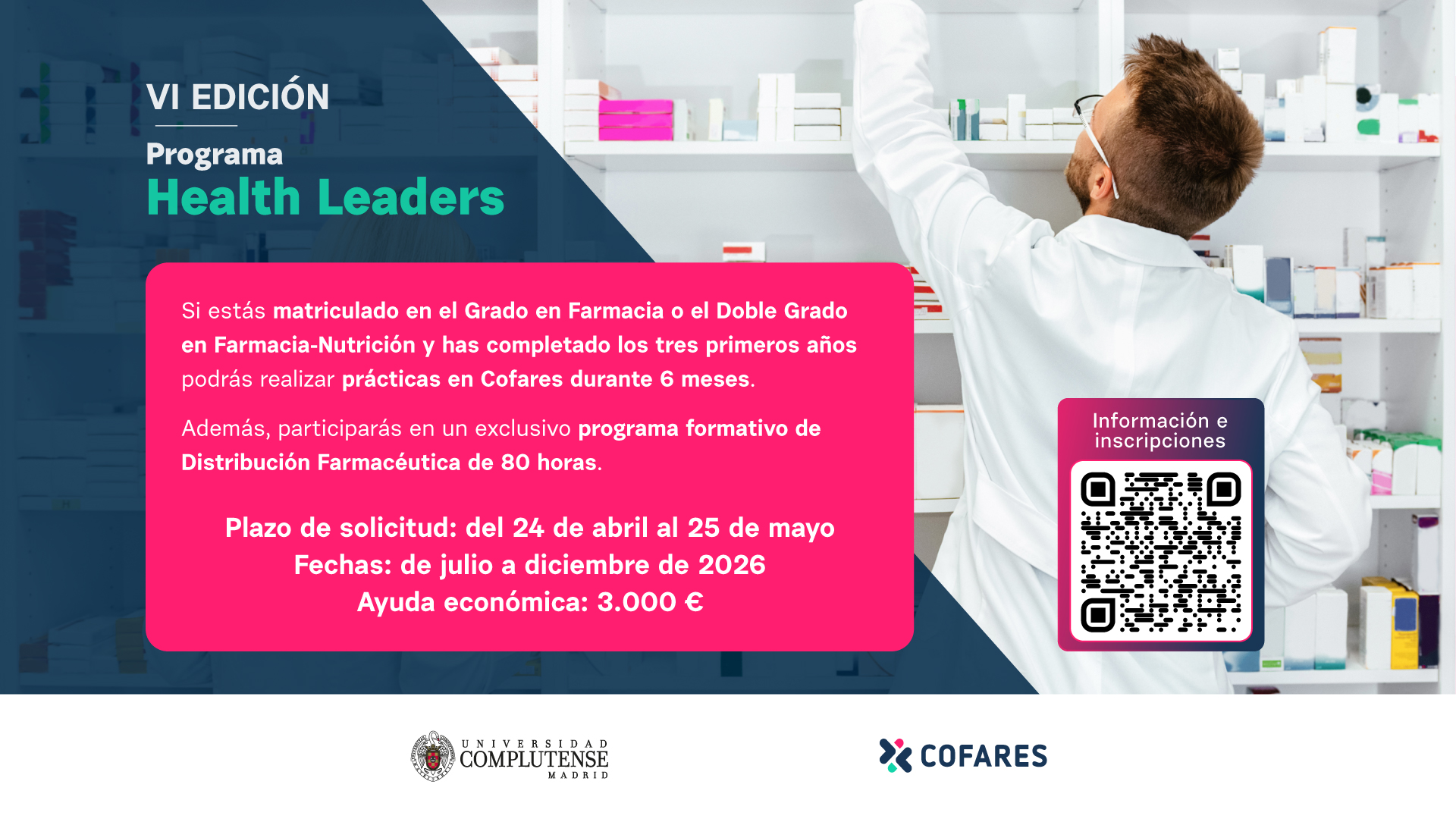 La Facultad de Farmacia y COFARES impulsan 15 ayudas de formación para estudiantes de Farmacia