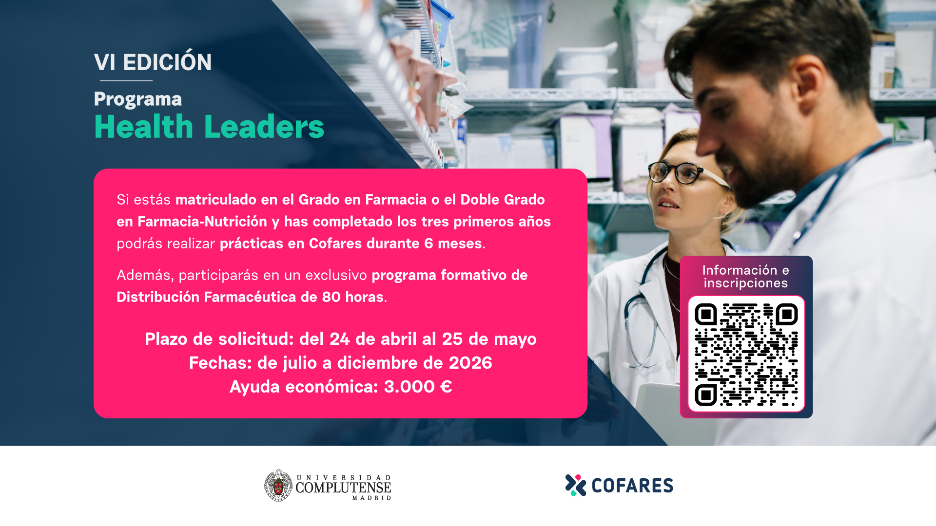 La Facultad de Farmacia y COFARES impulsan 15 ayudas de formación para estudiantes de Farmacia